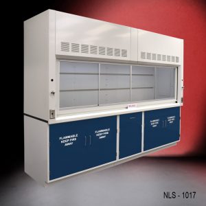 Left Side Angle View 10' Fisher American Fume Hood w/ Flammable Storage Cabinets