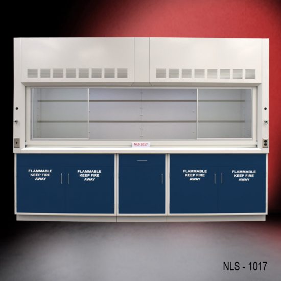 Front 10' Fisher American Fume Hood w/ Flammable Storage Cabinets Red Background