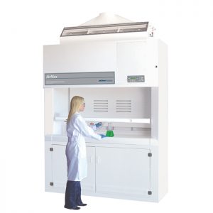 woman working inside a fume hood