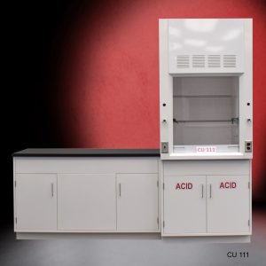 Full Front View 3' Fisher American Fume Hood w/ 5' Cabinets (Acid & General)