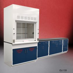 4 foot Fisher American Fume Hood with 9 foot Blue Cabinets.