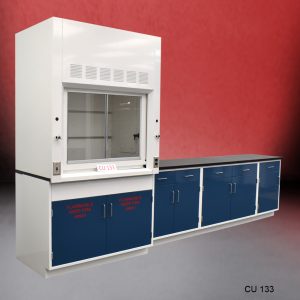 4 foot Fisher American Fume Hood with 9 foot Blue Cabinets.