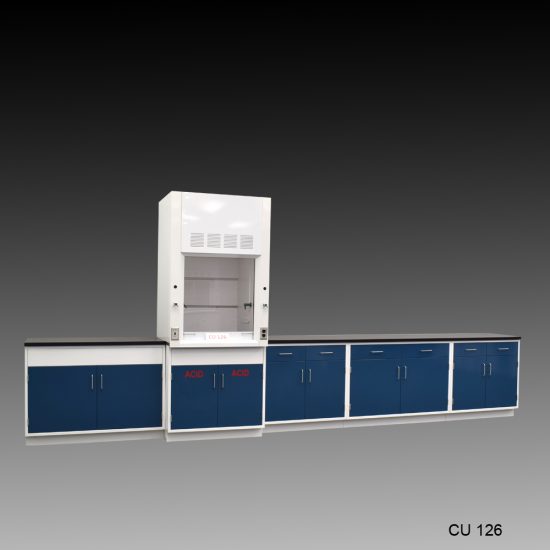 3' Fume Hood with 14' Acid & General Storage Cabinets.