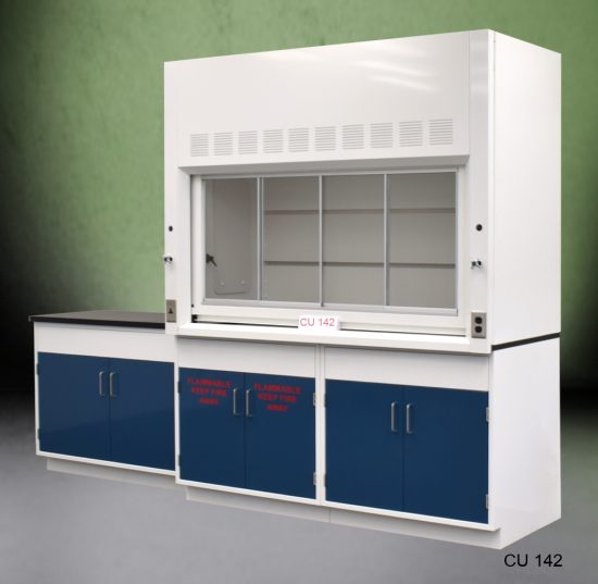 Angled view of 6' Fume Hood that comes with flammable and standard cabinets.