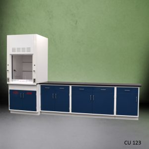 3' Fisher American Fume Hood w/ 9' Cabinets offset to the side
