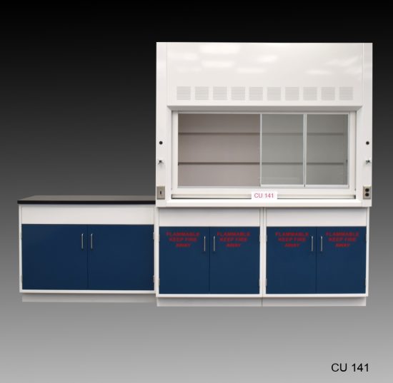 Front view of 6' Fume Hood that comes with 9' of flammable and standard cabinets.