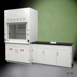 Front Angled 4' Fisher American Fume Hood w/ 5' Cabinets