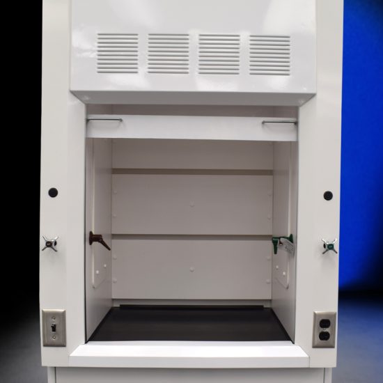 Inside Front View 3' Fisher American Fume Hood w/ 10' Cabinets