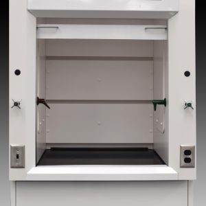 Close up view 3' Fisher American Fume Hood w/ 4' Cabinets