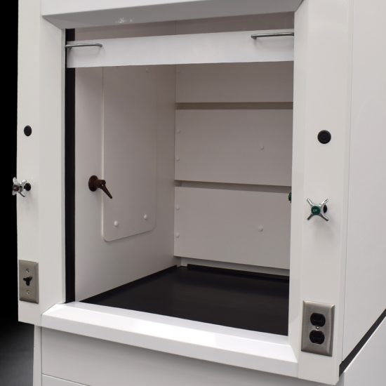 Inside 3' Fisher American Fume Hood w/ 10' Cabinets