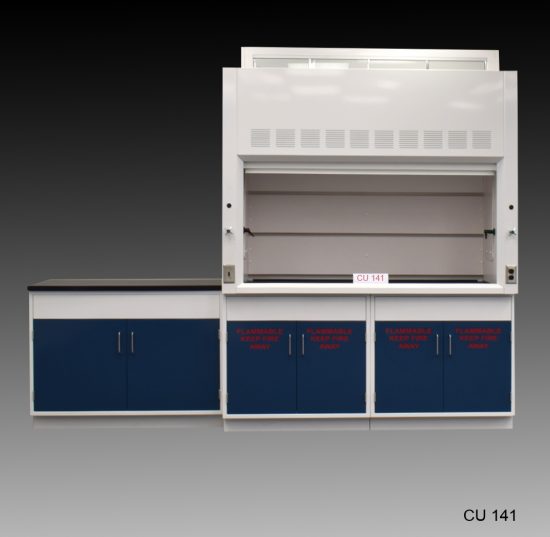 Front view of 6' Fume Hood that comes with 9' of flammable and standard cabinets.