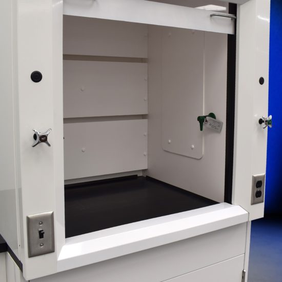 Inside 3' Fisher American Fume Hood w/ 10' Cabinets