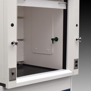 Inside view of 3' Fisher American Fume Hood w/ 4' Cabinets