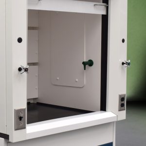 Inside view of 3' Fisher American Fume Hood with 9' Cabinets.