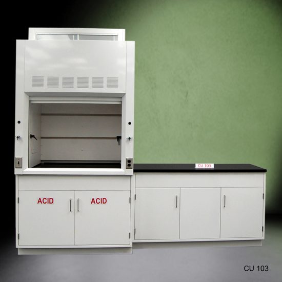 Front 4' Fisher American Fume Hood w/ 5' Cabinets