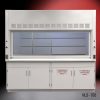 wide front view of 8′ Fisher American Fume Hood w/ Flammable & General Storage with fume doors to the left