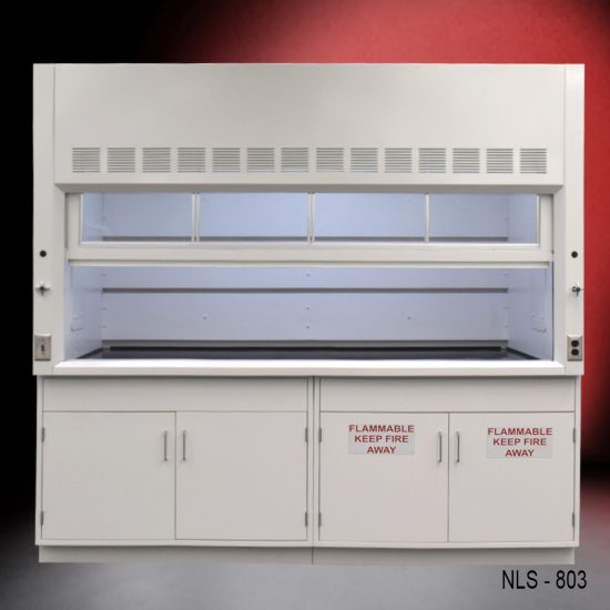 wide view of 8′ Fisher American Fume Hood w/ Flammable & General Storage