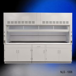 Full Front view 10' Fisher American Fume Hood w/ General Storage Cabinets