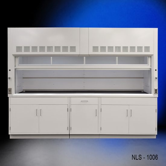 Full Front view 10' Fisher American Fume Hood w/ General Storage Cabinets