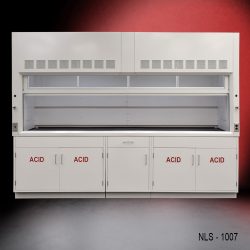 Full Front view 10' Fisher American Fume Hood w/ ACID Storage Cabinets