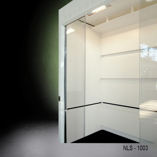Left inside 10′ x 4' x 10' Fisher American Walk-In Fume Hood Exhaust