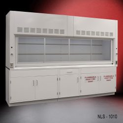 Left Corner Front View of 10' Fisher American Laboratory Fume Hood w/ Flammable & General Storage