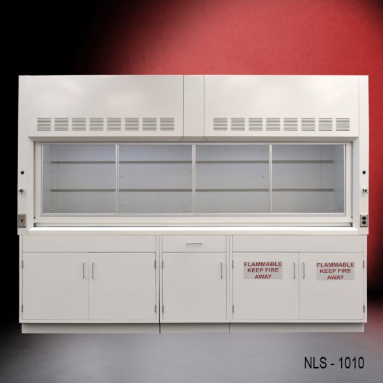 Front View of 10' Fisher American Laboratory Fume Hood w/ Flammable & General Storage