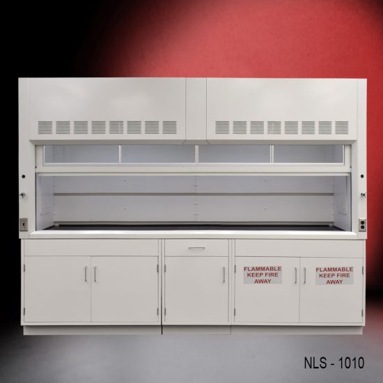 Full Front VIew of 10' Fisher American Laboratory Fume Hood w/ Flammable & General Storage