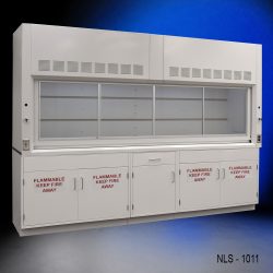 Full left corner front view 10' Fisher American Bench Fume Hood w/ Flammable Storage Cabine