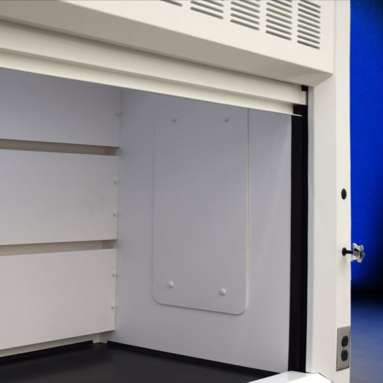 Inside right corner 10' x 48" Fisher American Fume Hood w/ Flammable Storage Cabinets