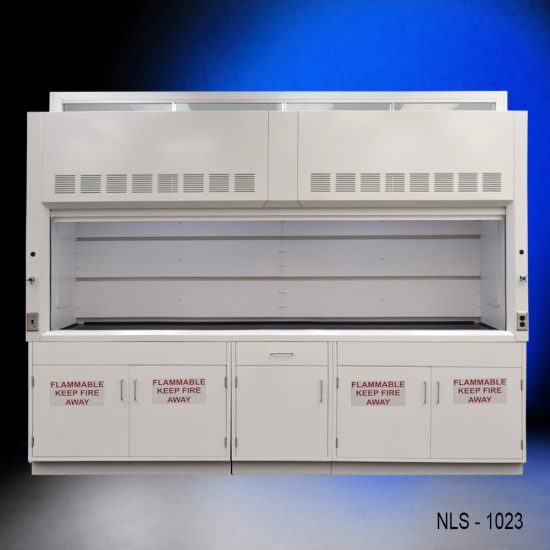 Full Wide view of 10' x 48" Fisher American Fume Hood w/ Flammable Storage Cabinets