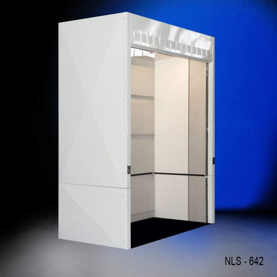 Full left corner 6′ x 4' x 10' Fisher American Walk-In Fume Hood