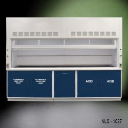 Front 10' x 48" Fisher American Chemical Fume Hood w/ Blue ACID & Flammable Storage