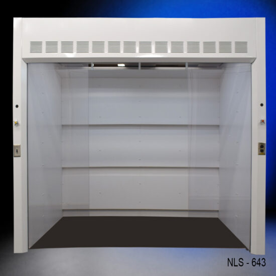 Front 6 x 6 Fisher American Walk-In Fume Hood (Deep Work Area) with blue background