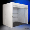 Wider left side view 6′ x 6' Fisher American Walk-In Fume Hood (Deep Work Area) with blue background