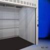 Right side close up 6′ x 6' Fisher American Walk-In Fume Hood (Deep Work Area) with blue background