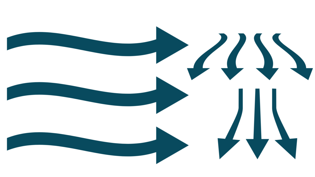 Airflow arrows pointing in various directions